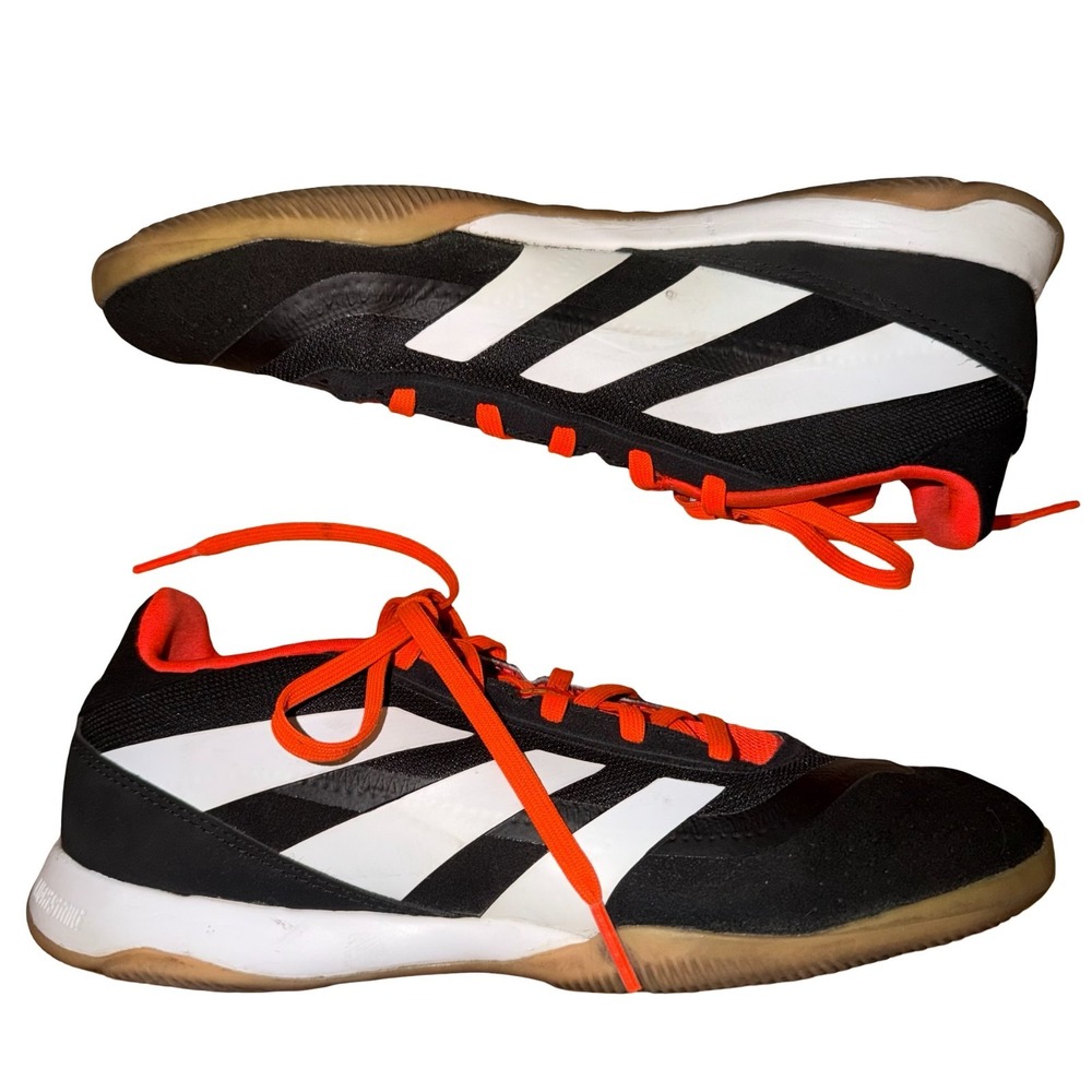 Adidas Predator League Indoor soccer shoes in black/white/solar red. W9/M7